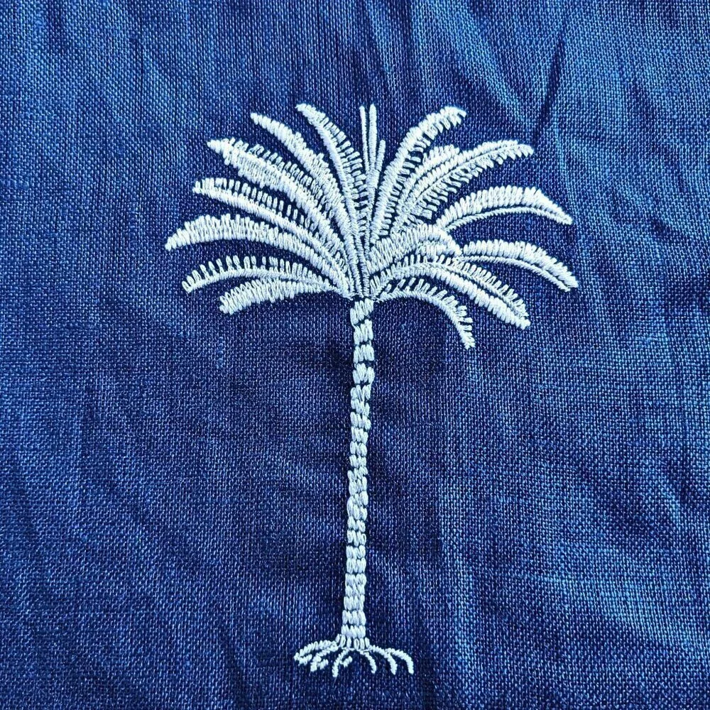 NWT VILAGALLO Hester Palm Tree Embroidered 100% Linen Shirt Dress Size 42/8